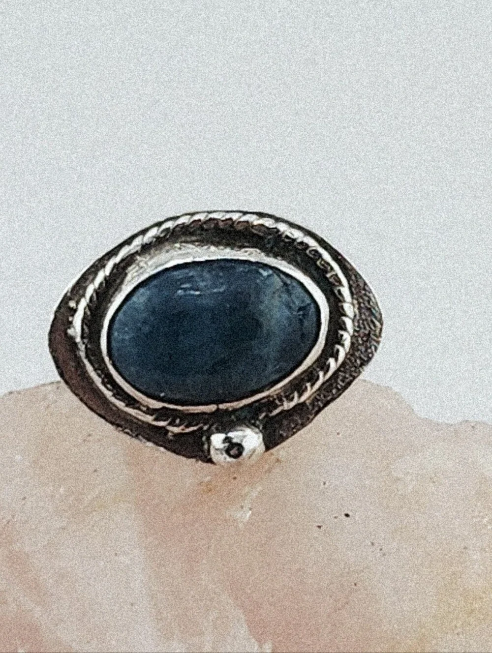 BLUE APATITE OVAL RING GEMSTONE HANDMADE RING IN STERLIN SILVER METAL UNISEX 6